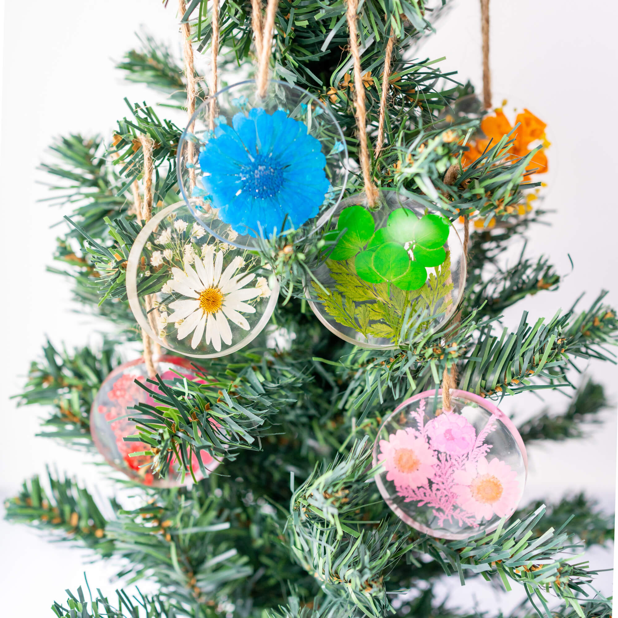 Pressed Flower Resin Christmas Ornaments
